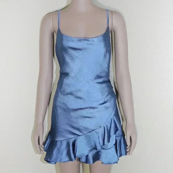 New Years‎ Blue Ruffle Romper Small Formal Holiday Dress Evening Wear Open Back - Picture 1 of 3